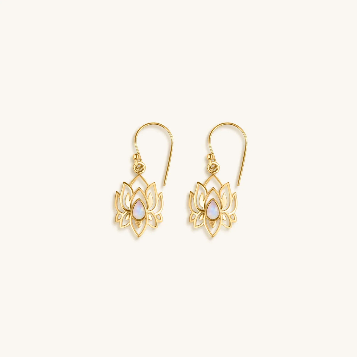 Divine Existence Gold Lotus Moonstone Earrings