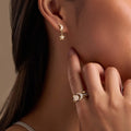 Ethereal Glow Rainbow Moonstone Moon & Star Gold Earrings 2