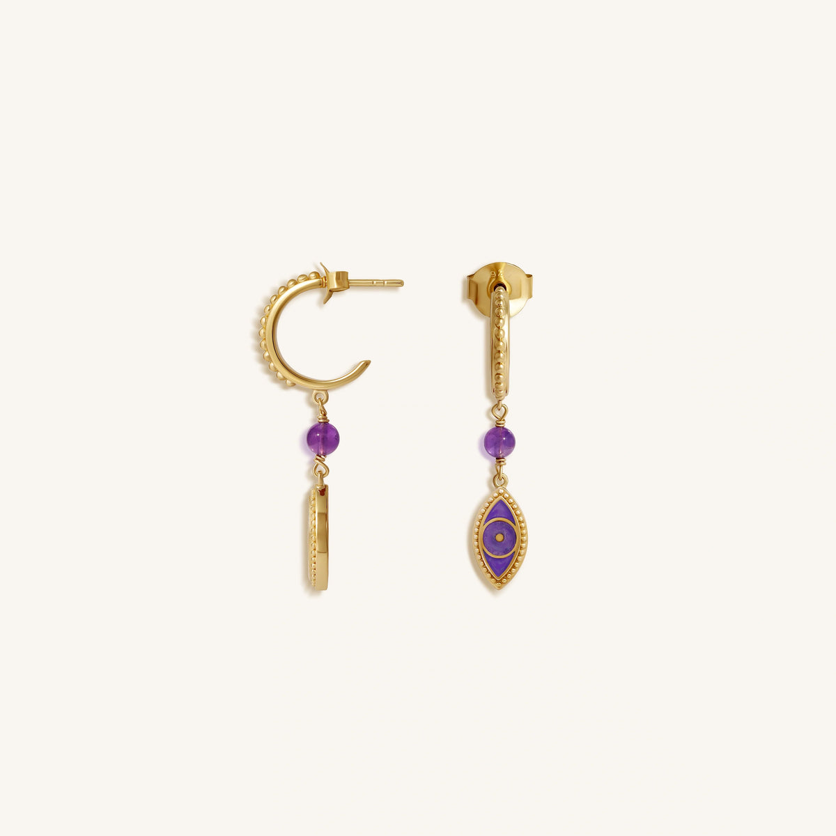 Radiant Clarity Amethyst Evil Eye Gold Earrings