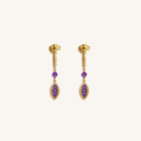 Radiant Clarity Amethyst Evil Eye Gold Earrings