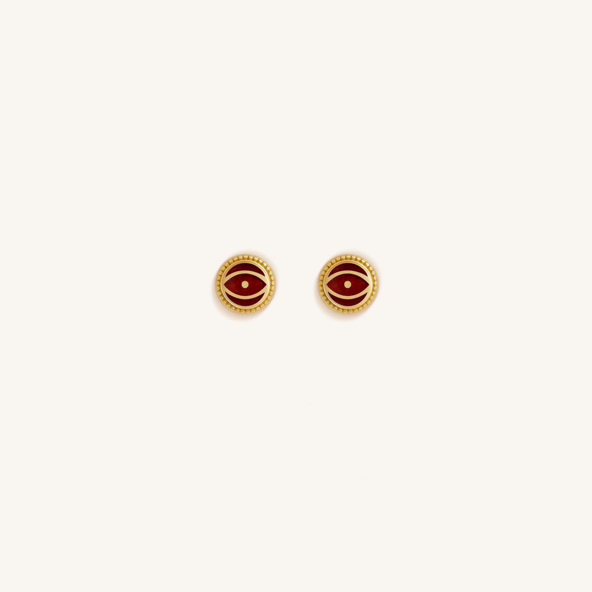 Crimson Shield - Garnet January Birthstone Evil Eye Gold Stud Earrings