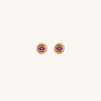 Mystic Guard Amethyst February Birthstone Evil Eye Gold Stud Earrings