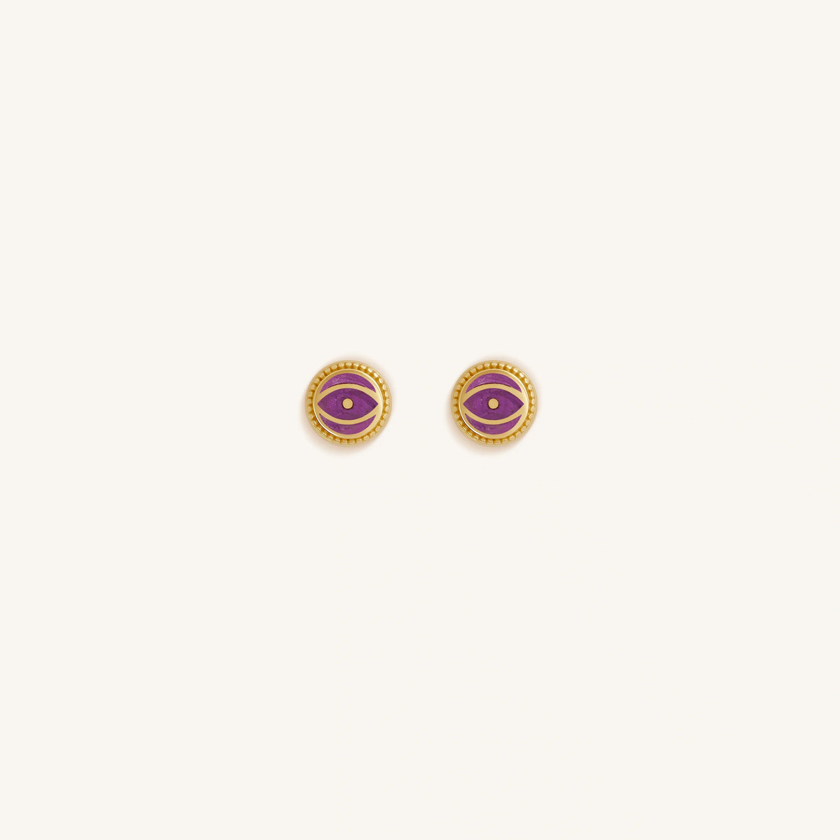 Mystic Guard Amethyst February Birthstone Evil Eye Gold Stud Earrings