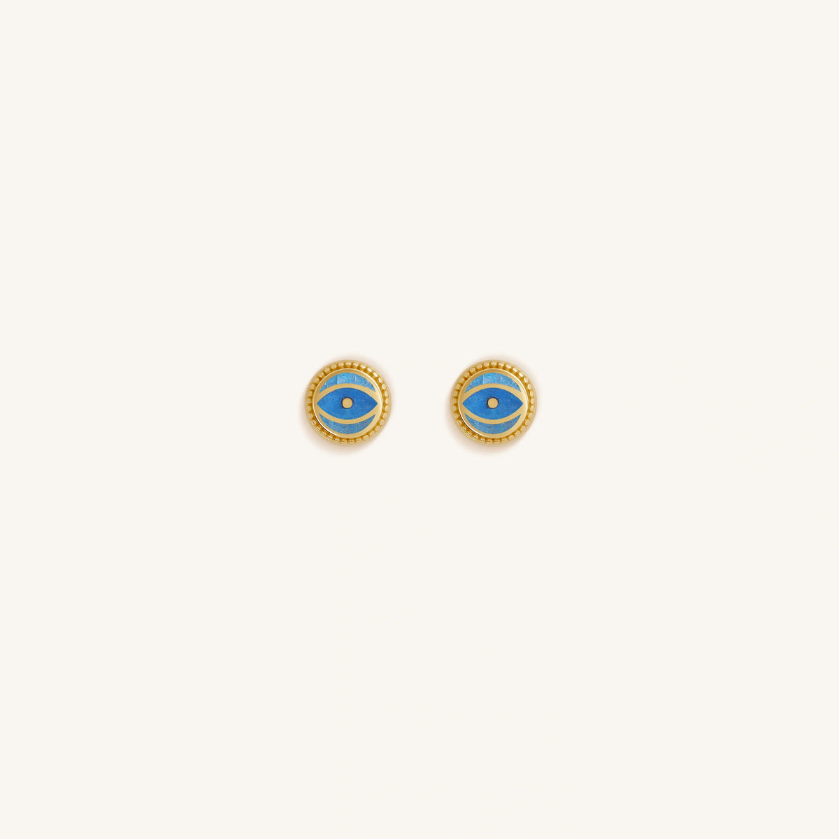 Ocean Watch Aquamarine March Birthstone Evil Eye Gold Stud Earrings