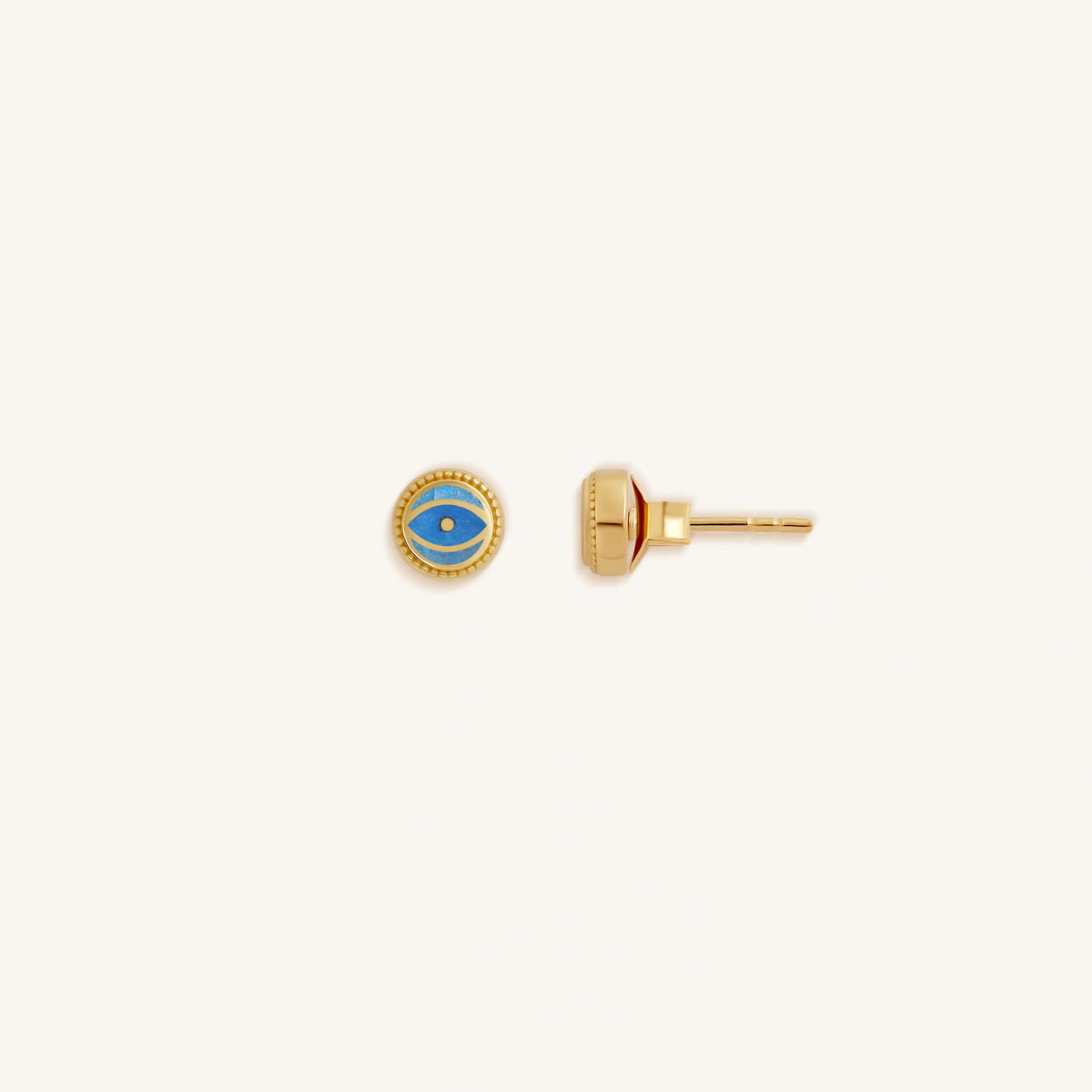 Ocean Watch Aquamarine March Birthstone Evil Eye Gold Stud Earrings