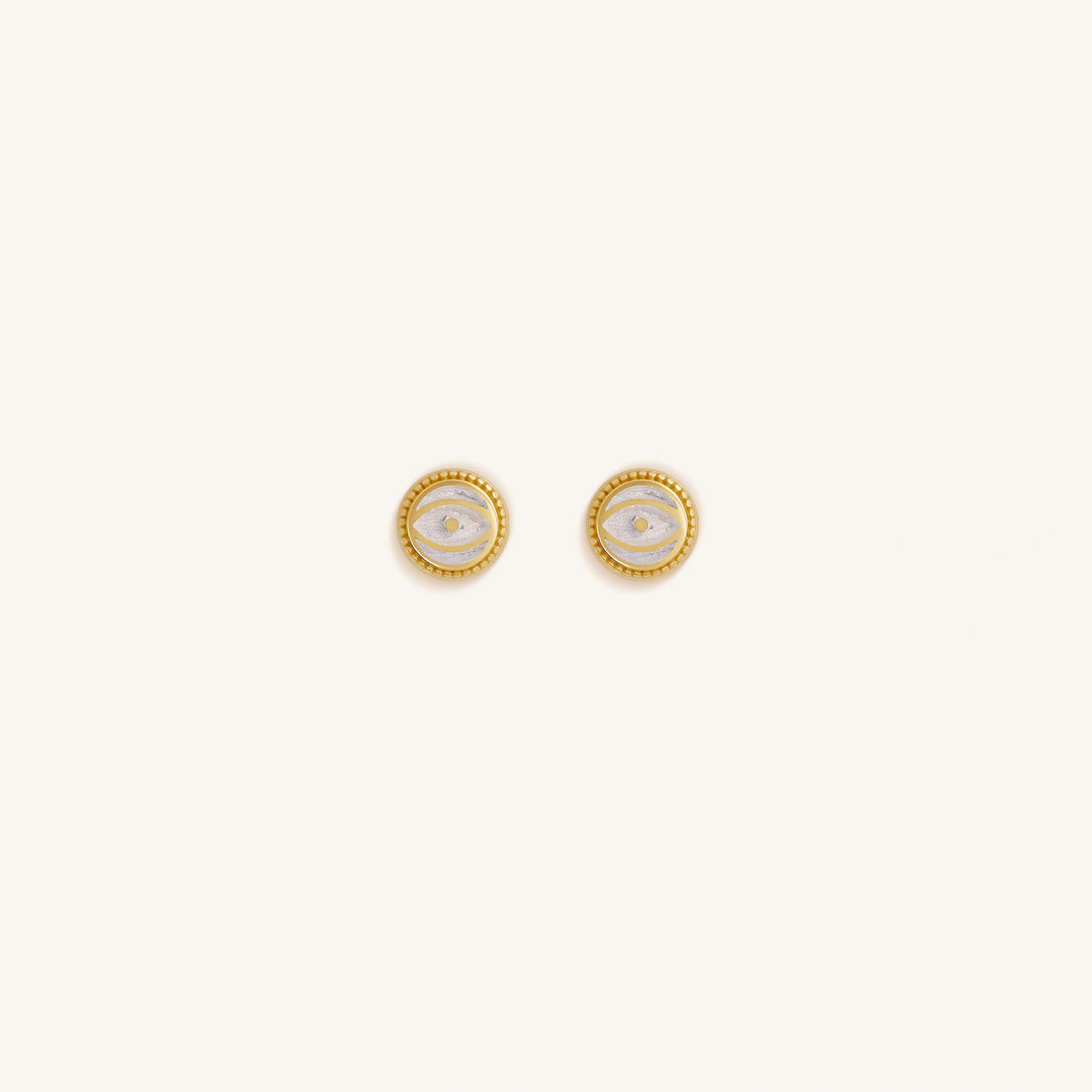 Luminous Shield White Quartz April Birthstone Evil Eye Gold Stud Earrings