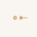 Luminous Shield White Quartz April Birthstone Evil Eye Gold Stud Earrings 3