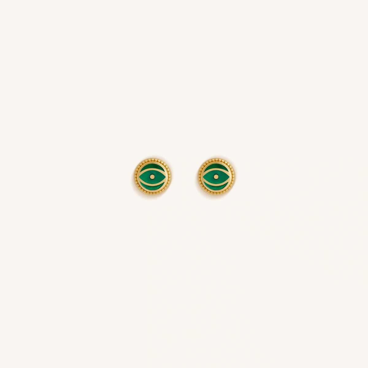 Verdant Guardian Emerald Agate May Birthstone Evil Eye Gold Stud Earrings