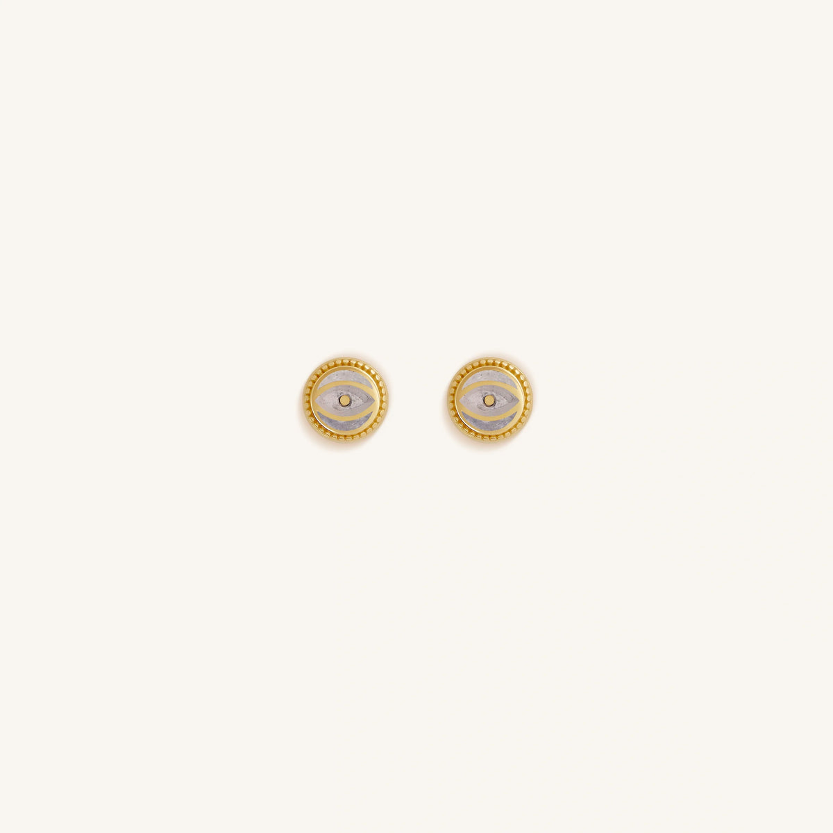 Lunar Sentinel Moonstone June Birthstone Evil Eye Gold Stud Earrings