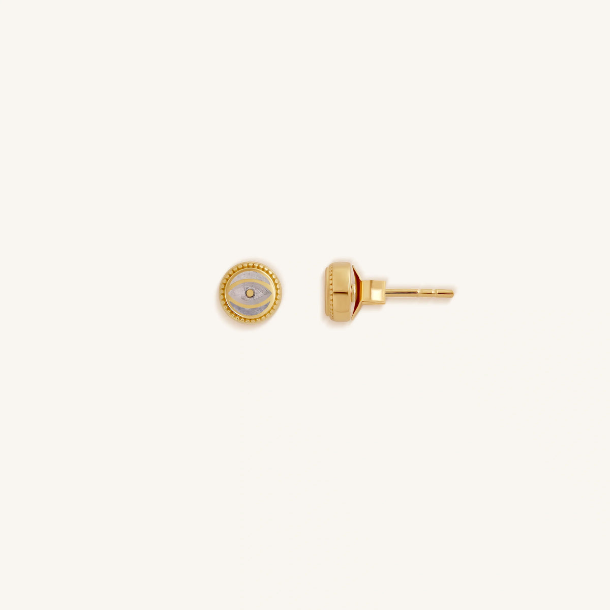 Lunar Sentinel Moonstone June Birthstone Evil Eye Gold Stud Earrings