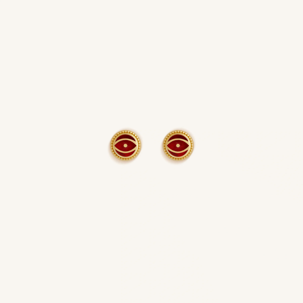Crimson Guardian Ruby Jade July Birthstone Evil Eye Gold Stud Earrings