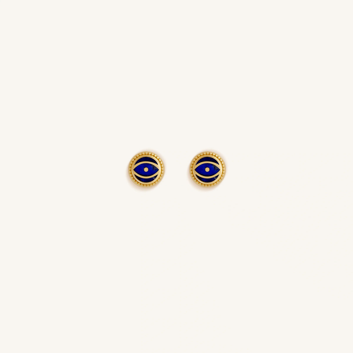 Midnight Guardian Lapis September Birthstone Evil Eye Gold Stud Earrings