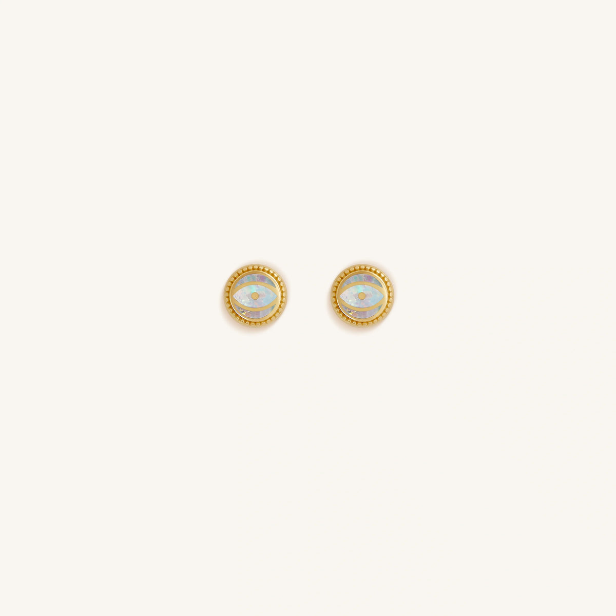 Luminous Shield Opal October Birthstone Evil Eye Gold Stud Earrings