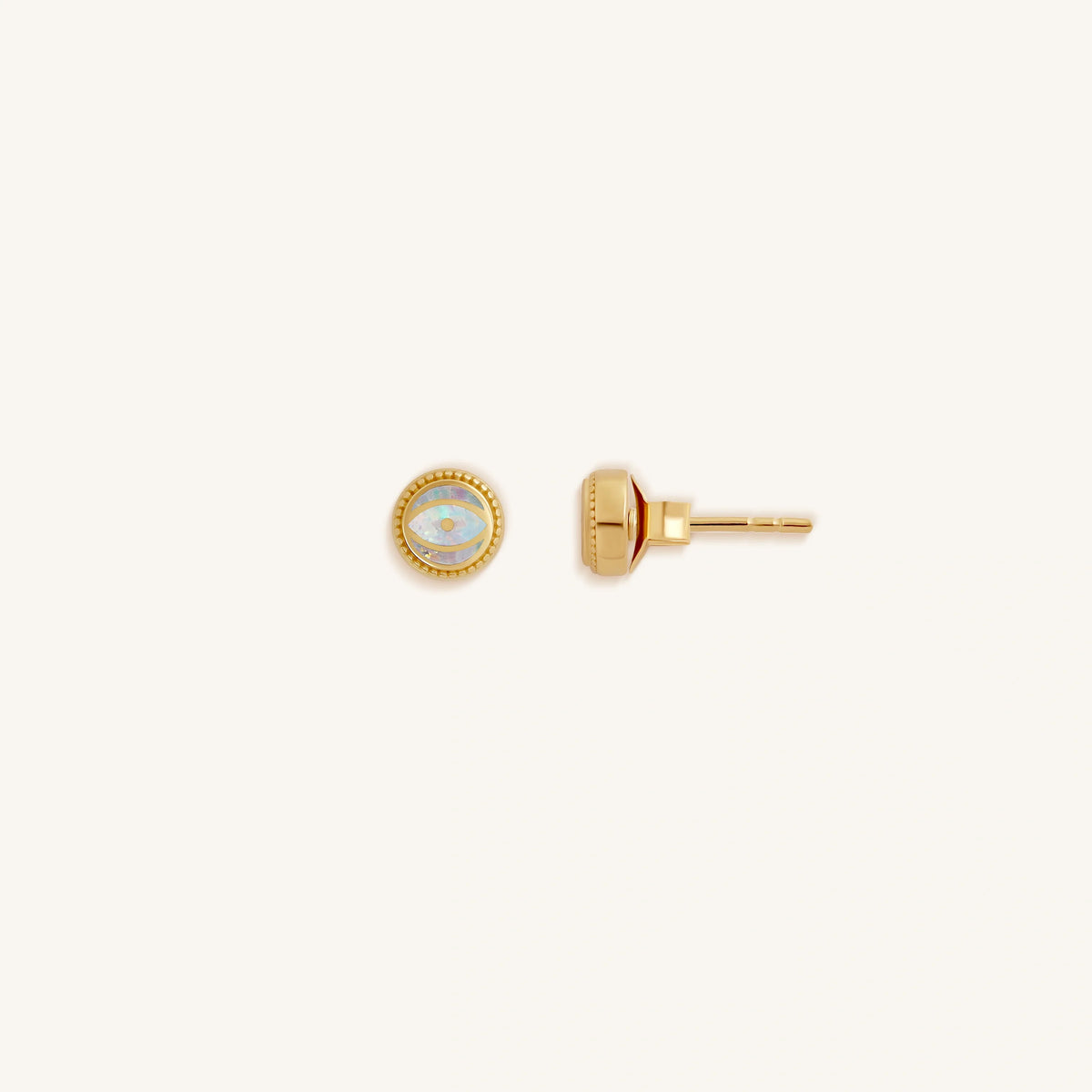 Luminous Shield Opal October Birthstone Evil Eye Gold Stud Earrings