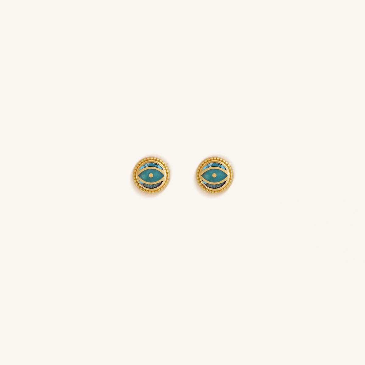 Guardian’s Whisper Turquoise December Birthstone Evil Eye Gold Stud Earrings