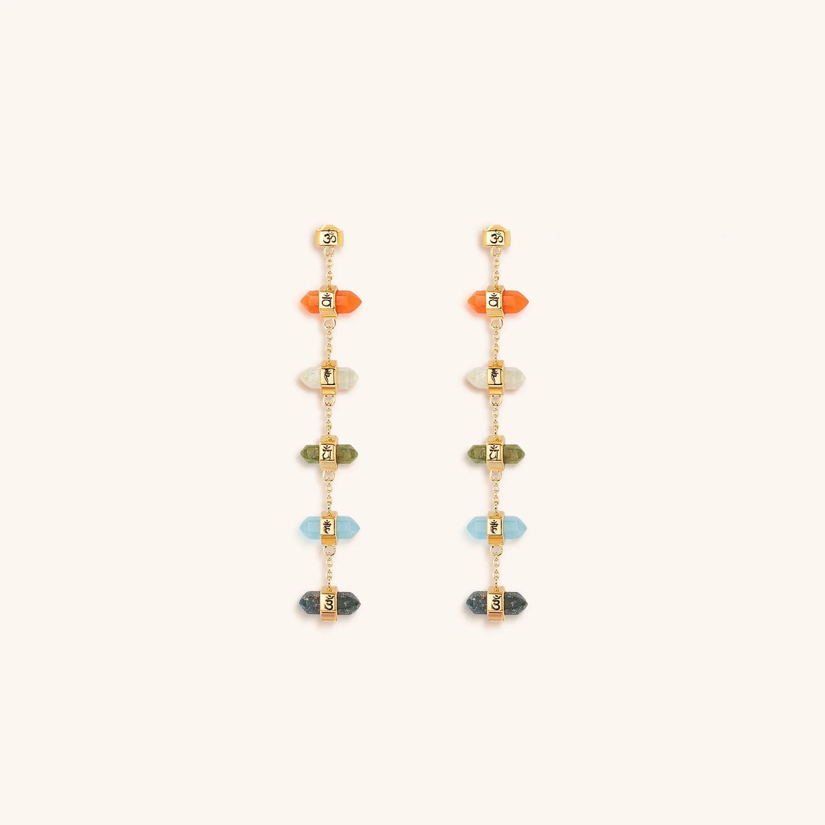 Rainbow of Hope Multi Stone Pointer Chakra Drop Earrings