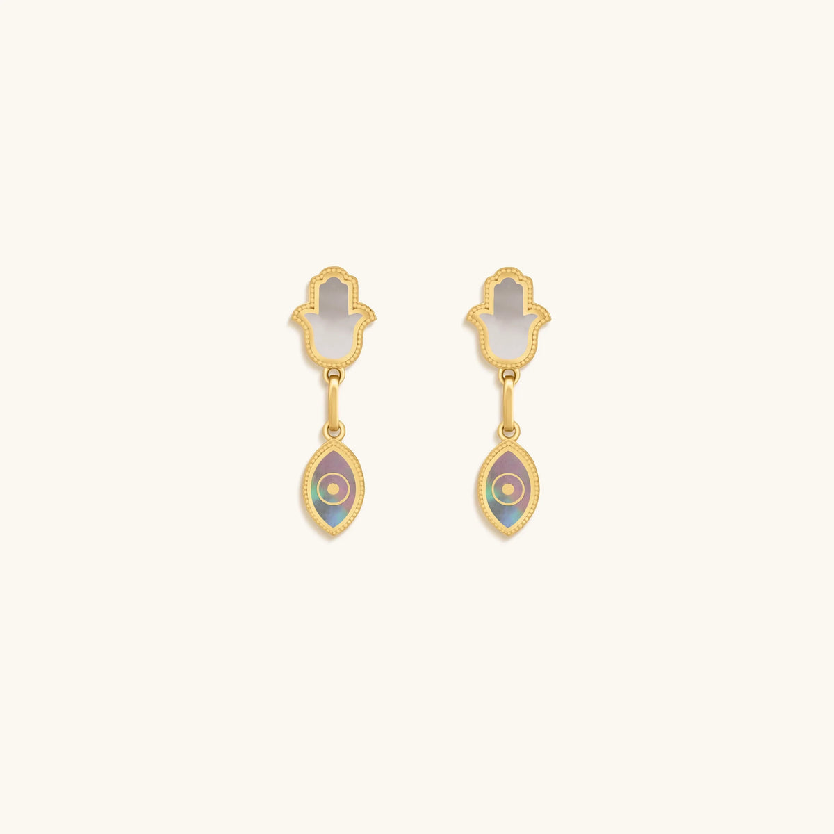 Boundless Joy Hamsa & Evil Eye Mother of Pearl Earrings