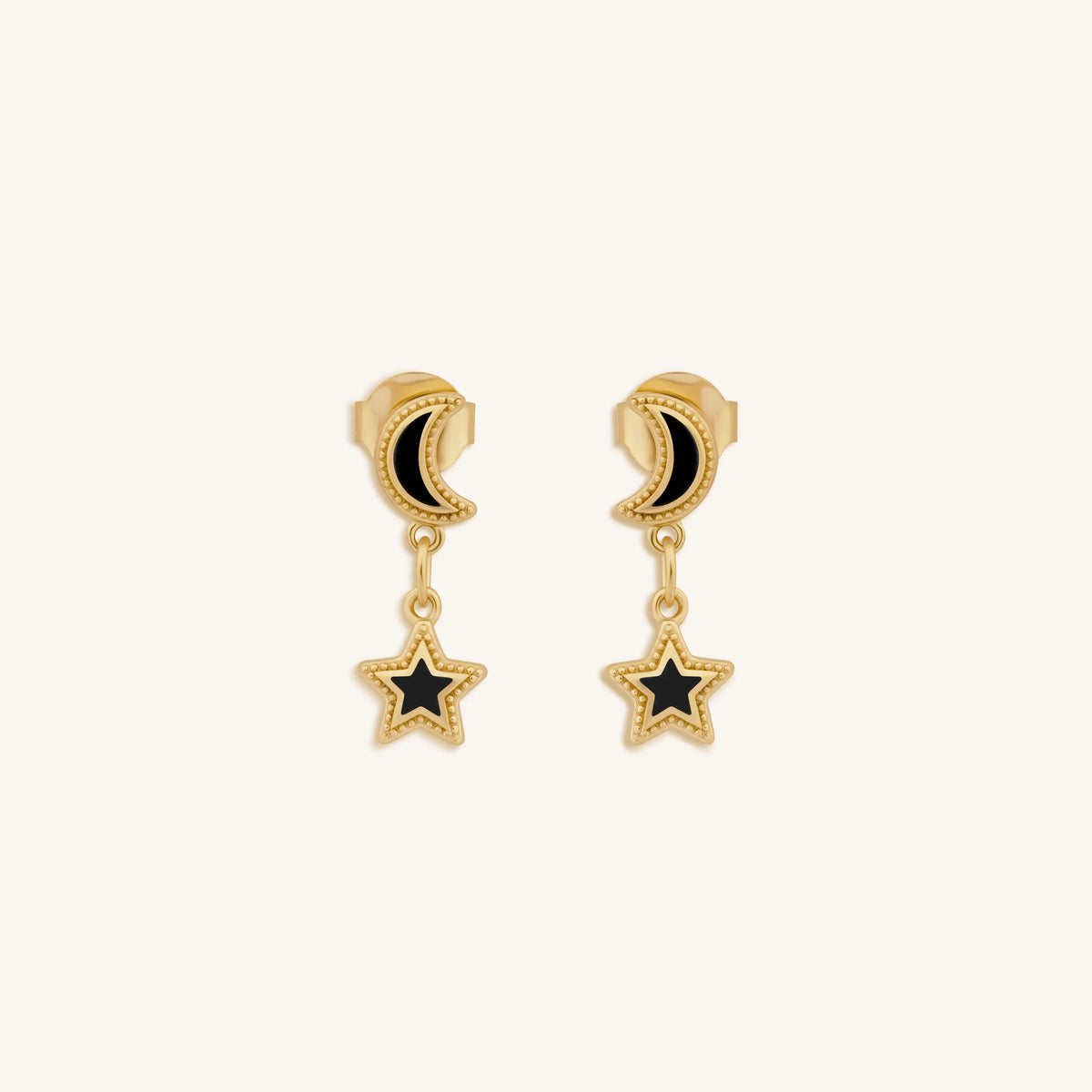 Eclipse Whisper Moon & Stars Onyx Earrings