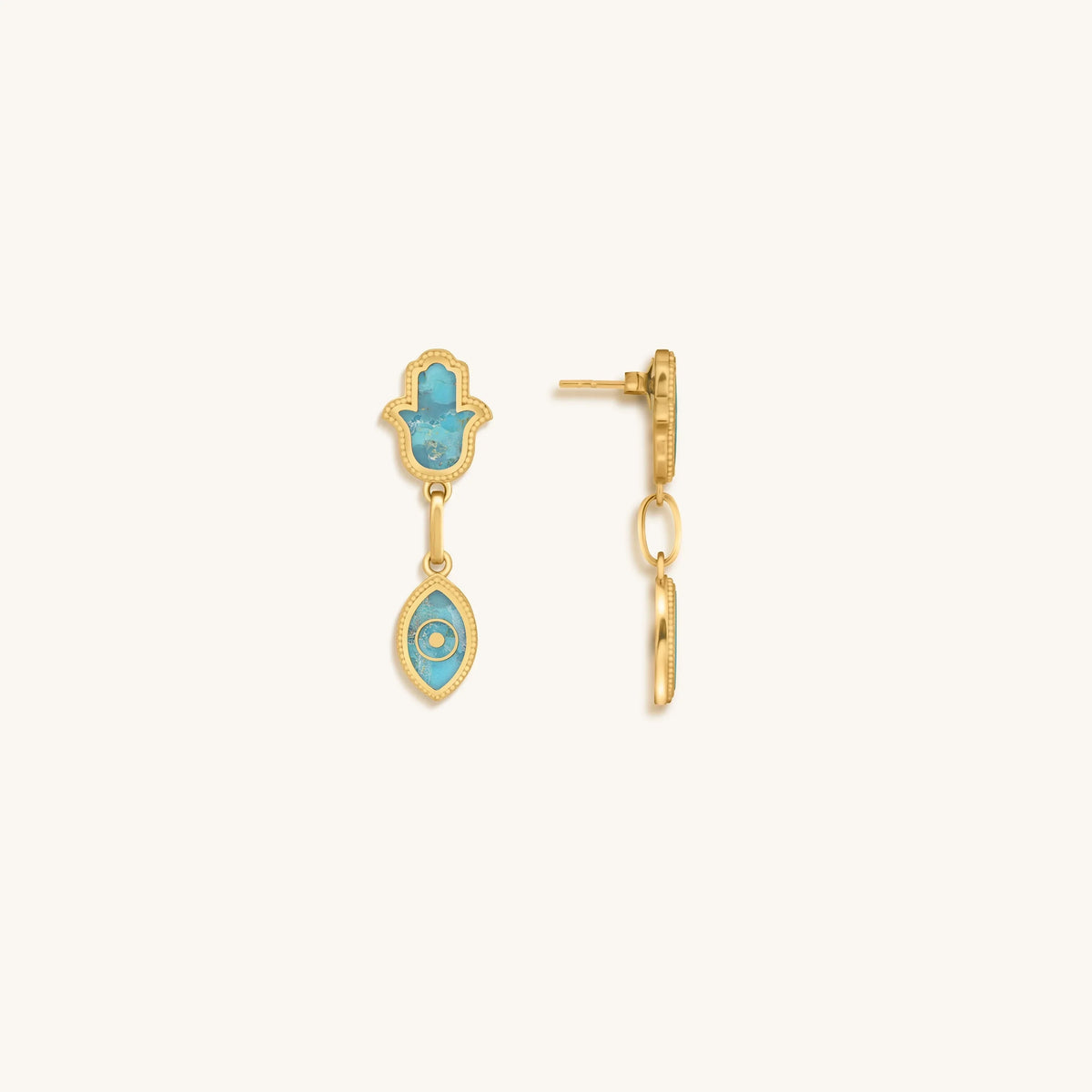 Peaceful Mindset Turquoise Evil Eye & Hamsa Gold Earrings