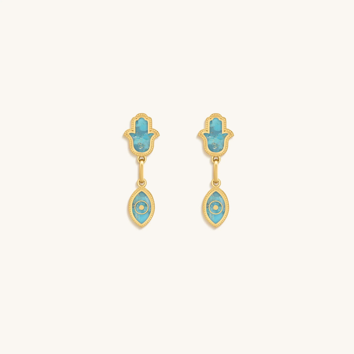 Peaceful Mindset Turquoise Evil Eye & Hamsa Gold Earrings