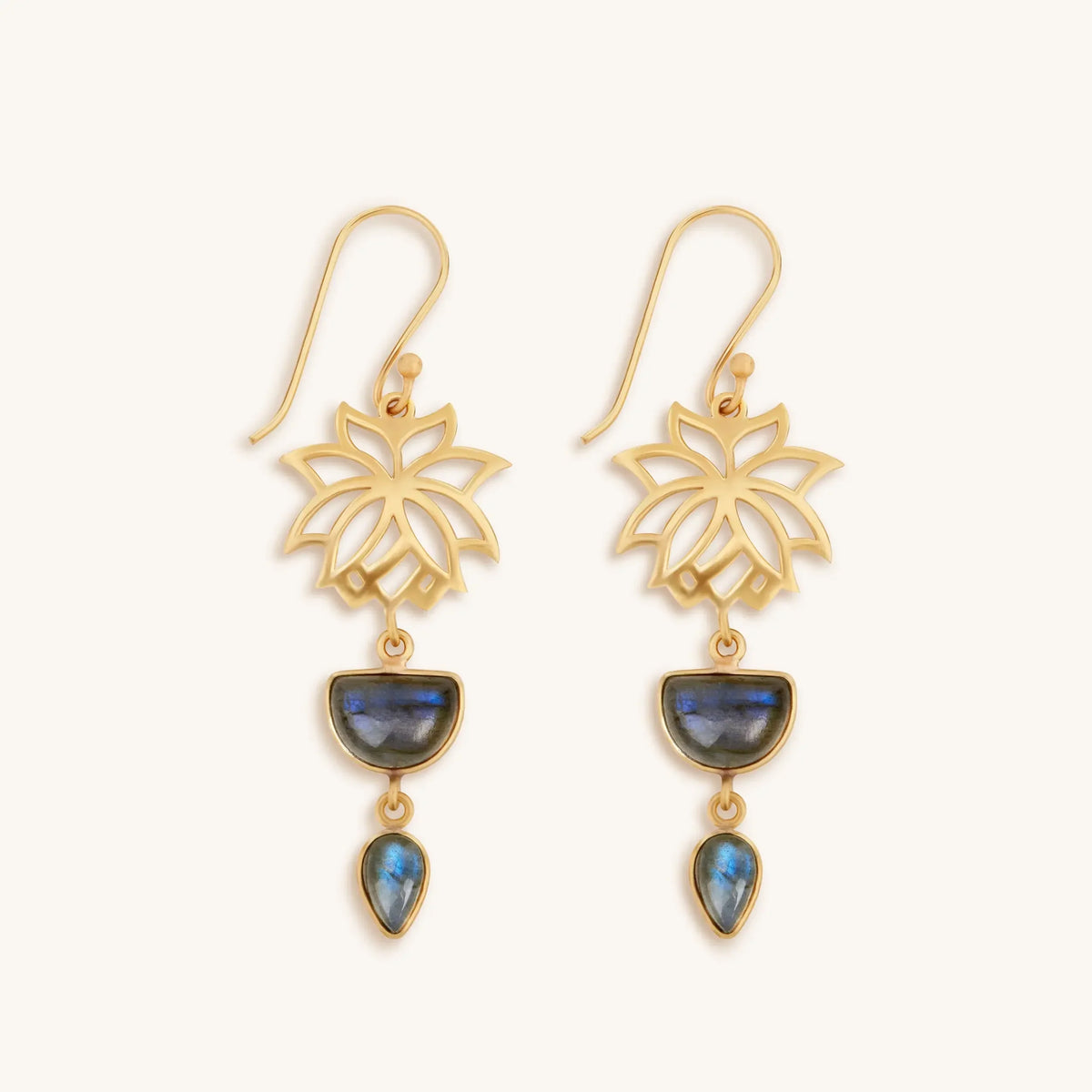 Subtle Movement Gold Lotus Labradorite Earrings