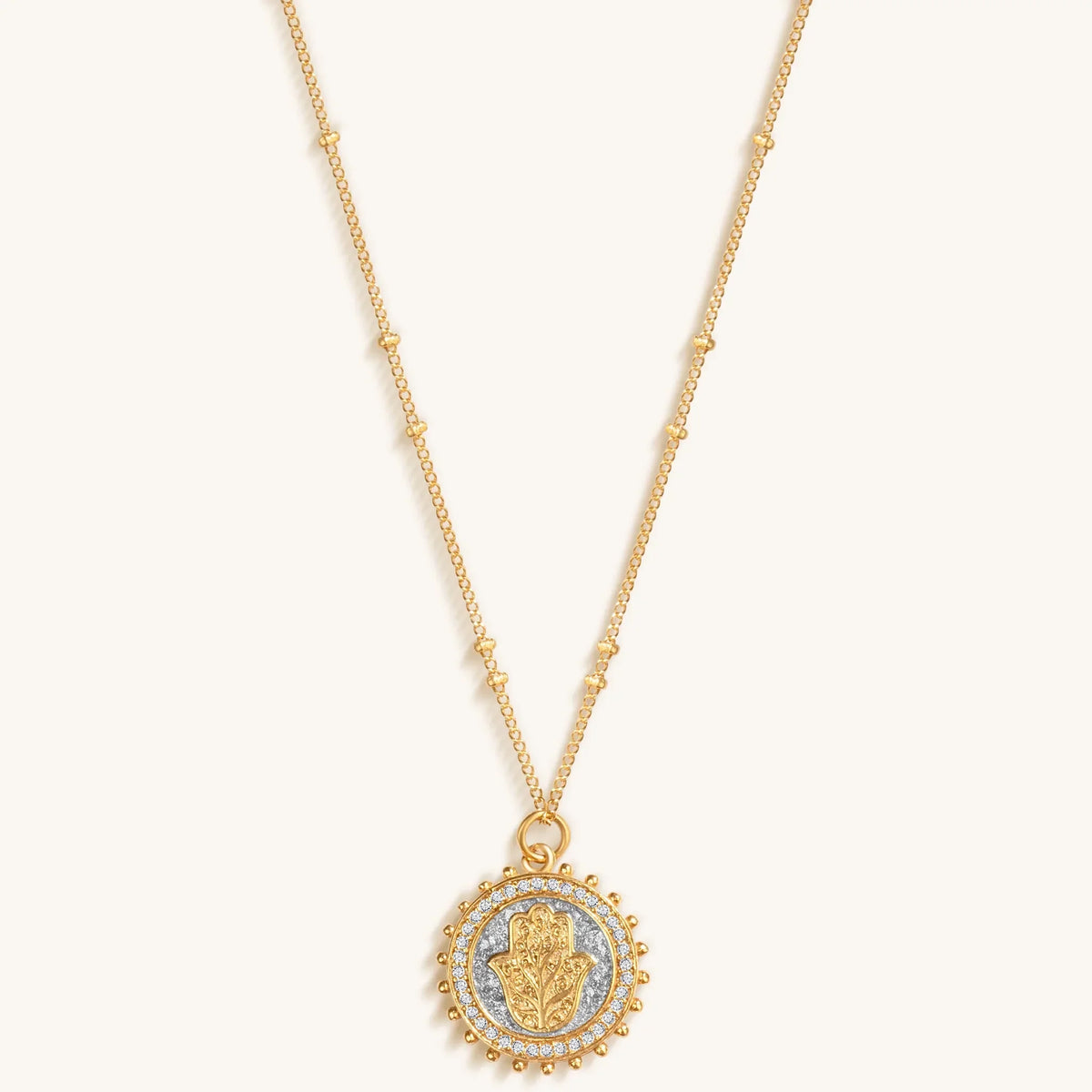 Precious Protection Gold Plated Hamsa Medallion Necklace