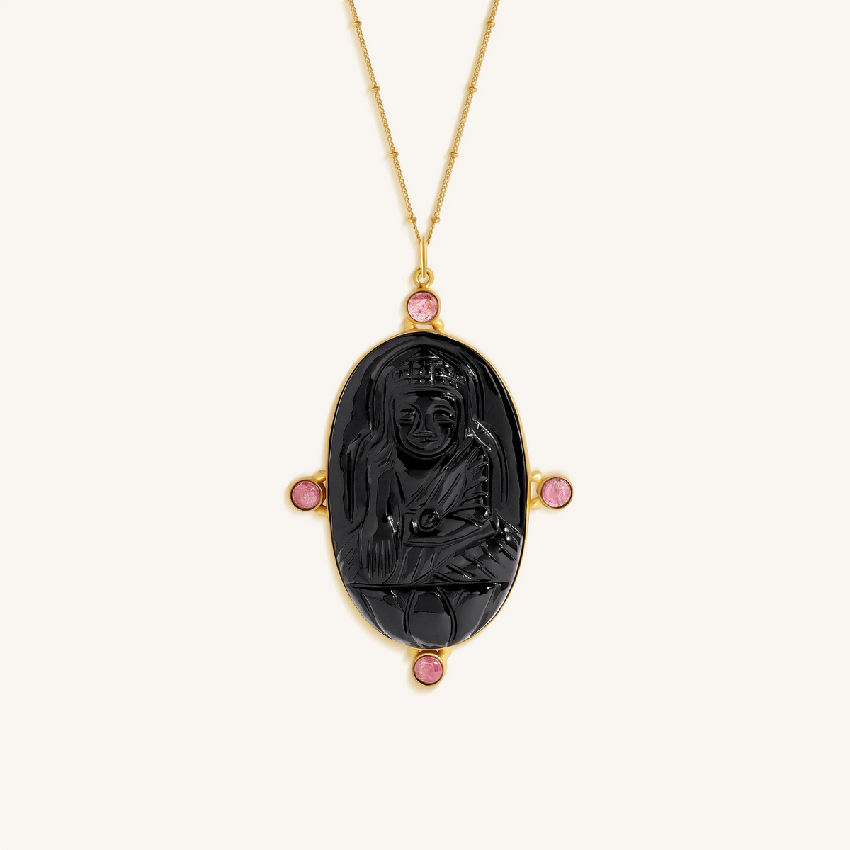Peaceful Radiance Buddha Onyx & Tourmaline Necklace