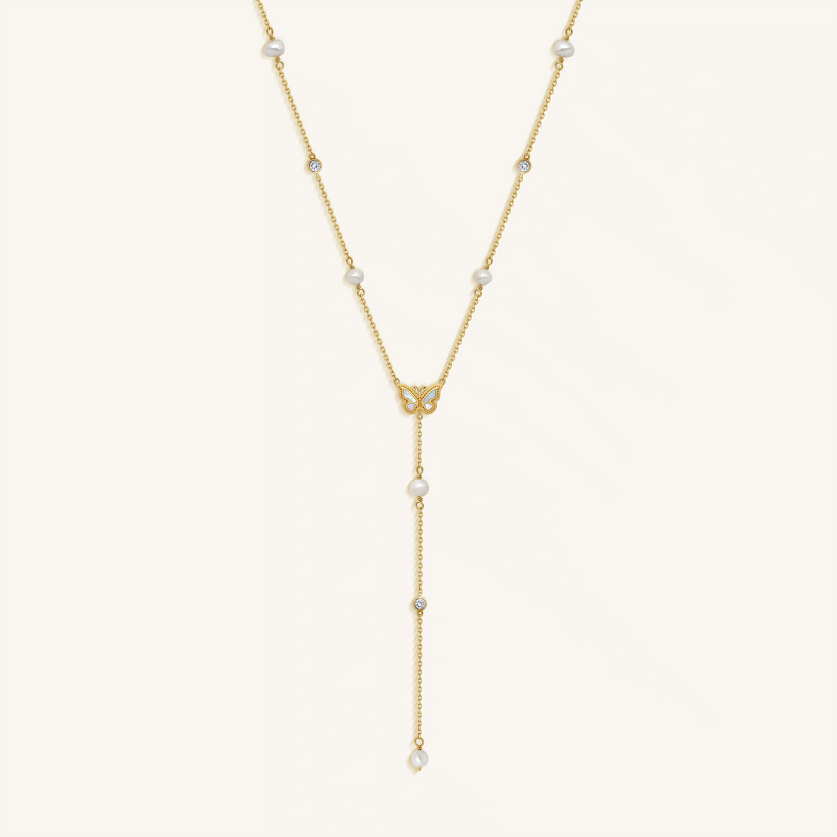 Intuition & Grace Rainbow Moonstone & Pearl Butterfly Gold Necklace