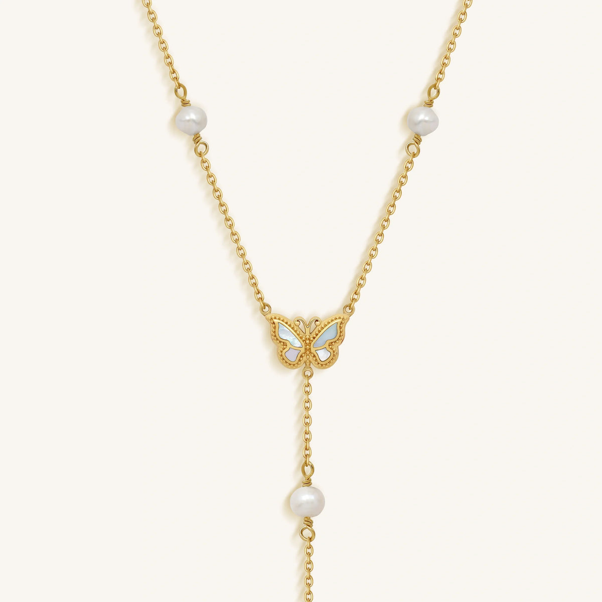Intuition & Grace Rainbow Moonstone & Pearl Butterfly Gold Necklace