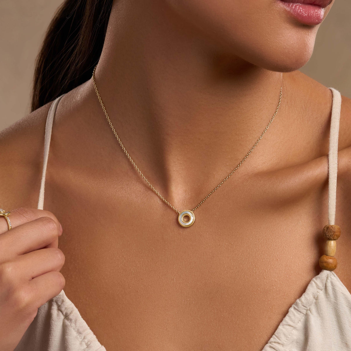 Cherished Flow White Mother of Pearl Karma Circle Gold Necklace