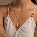 Spiritual Awakening Rainbow Moonstone Key & Lotus Gold Necklace 2