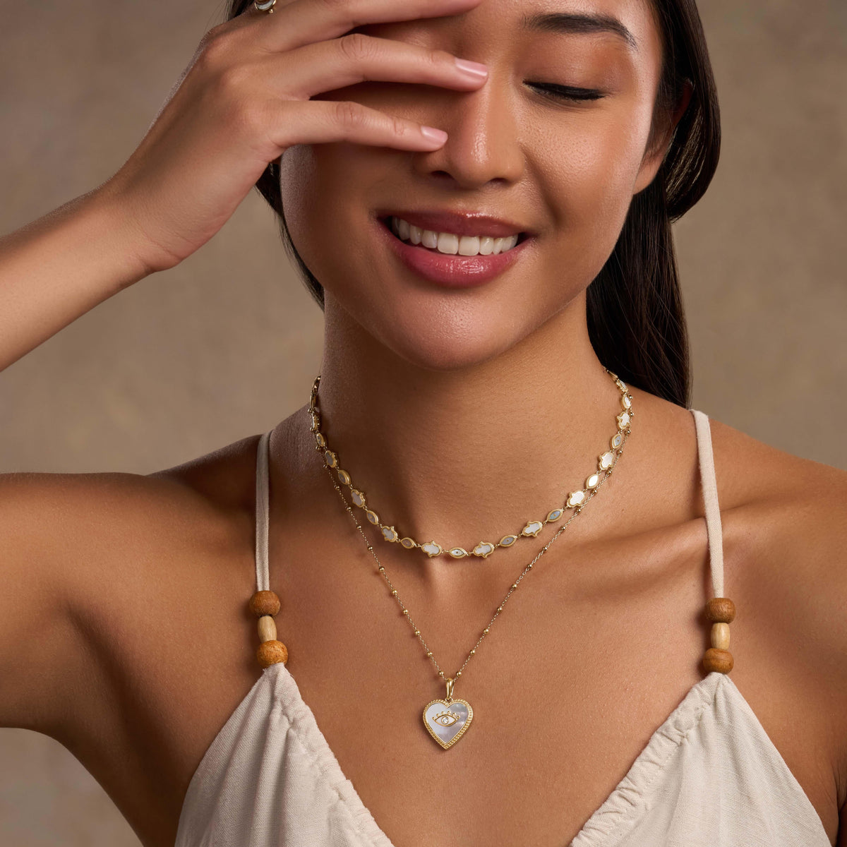 Lunar Alignment Moonstone Hamsa & Evil Eye Gold Necklace