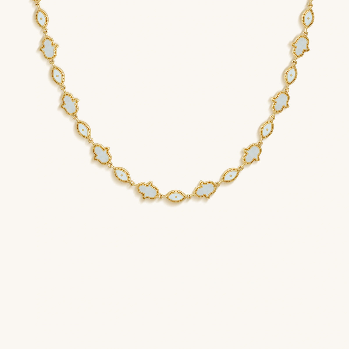 Lunar Alignment Moonstone Hamsa & Evil Eye Gold Necklace