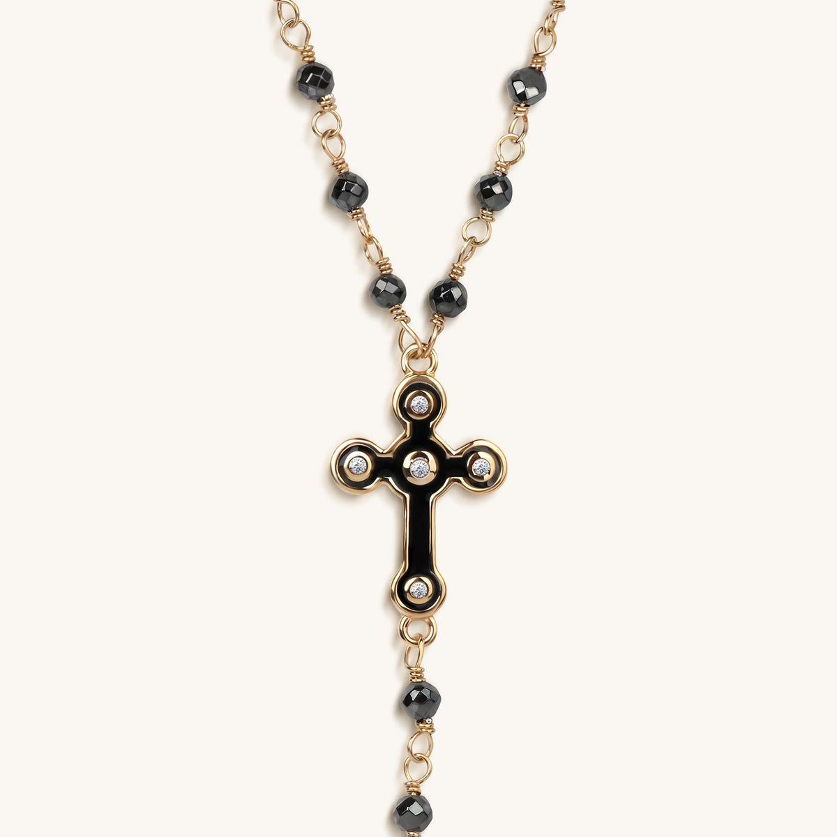 Unwavering Faith Cross Hematite Rosary Necklace