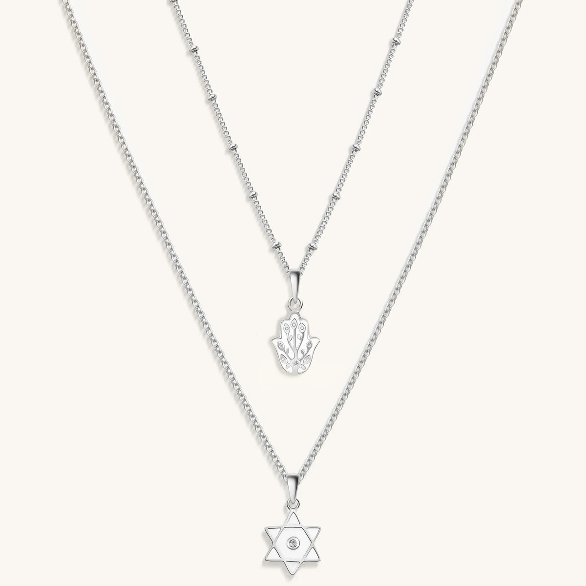 Protected in Faith - Silver Hamsa Star of David Necklace