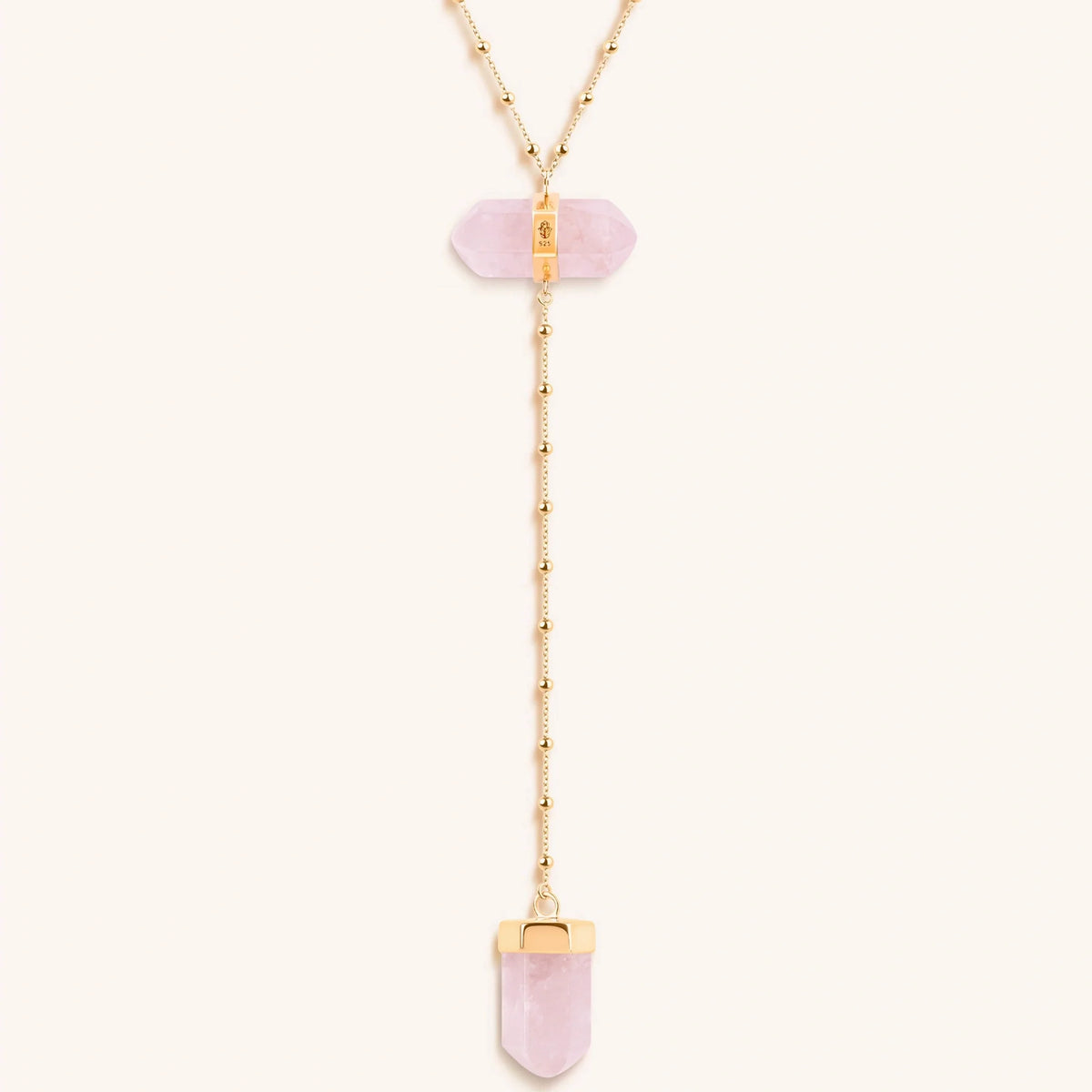Open Hearted Gold Rose Quartz Evil Eye Double Pointer Necklace