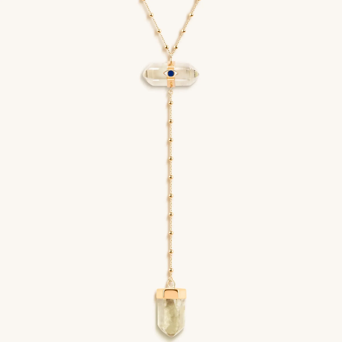 Vibrationally High Gold Citrine Evil Eye Double Pointer Necklace