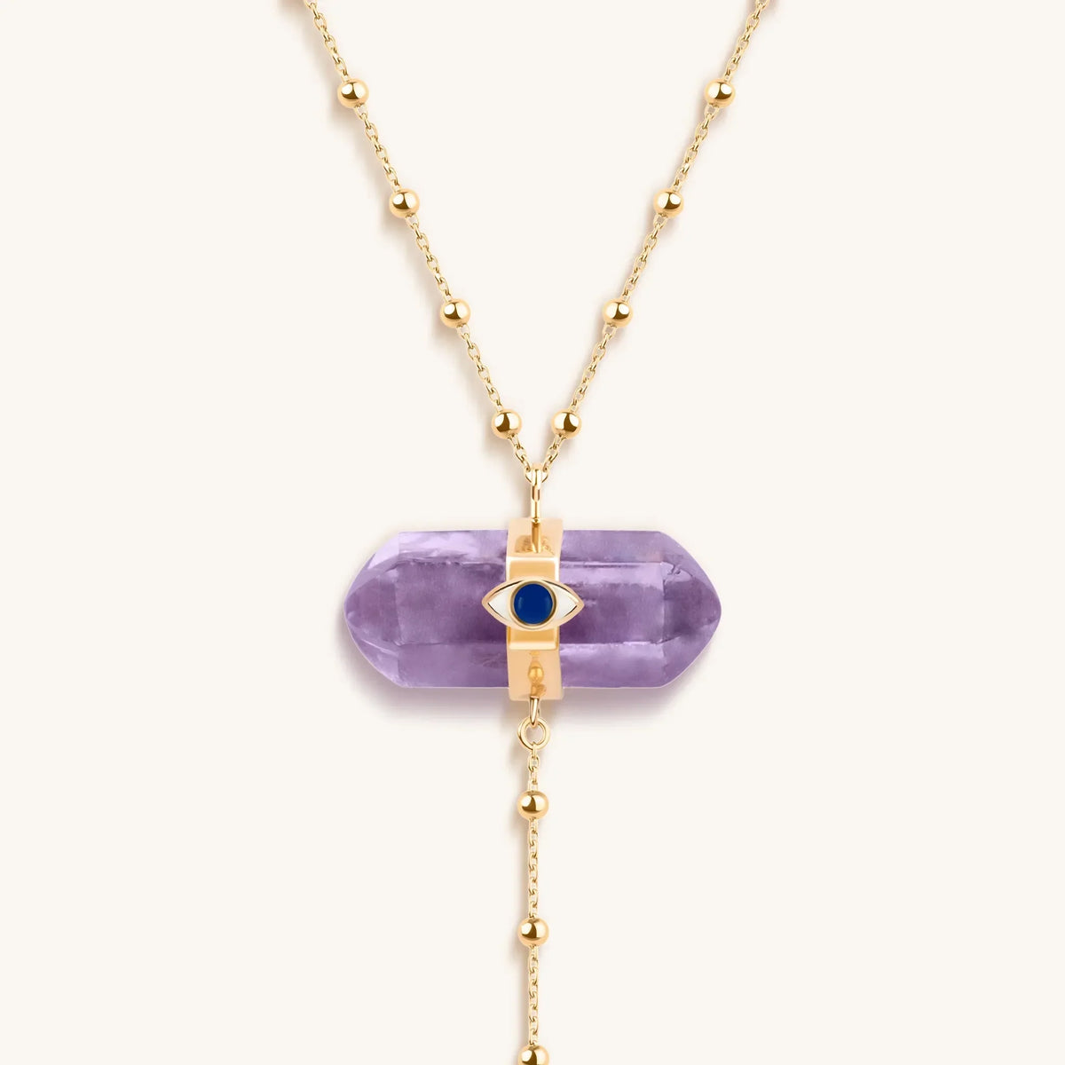 Soothing Remedy Gold Amethyst Evil Eye Double Pointer Necklace