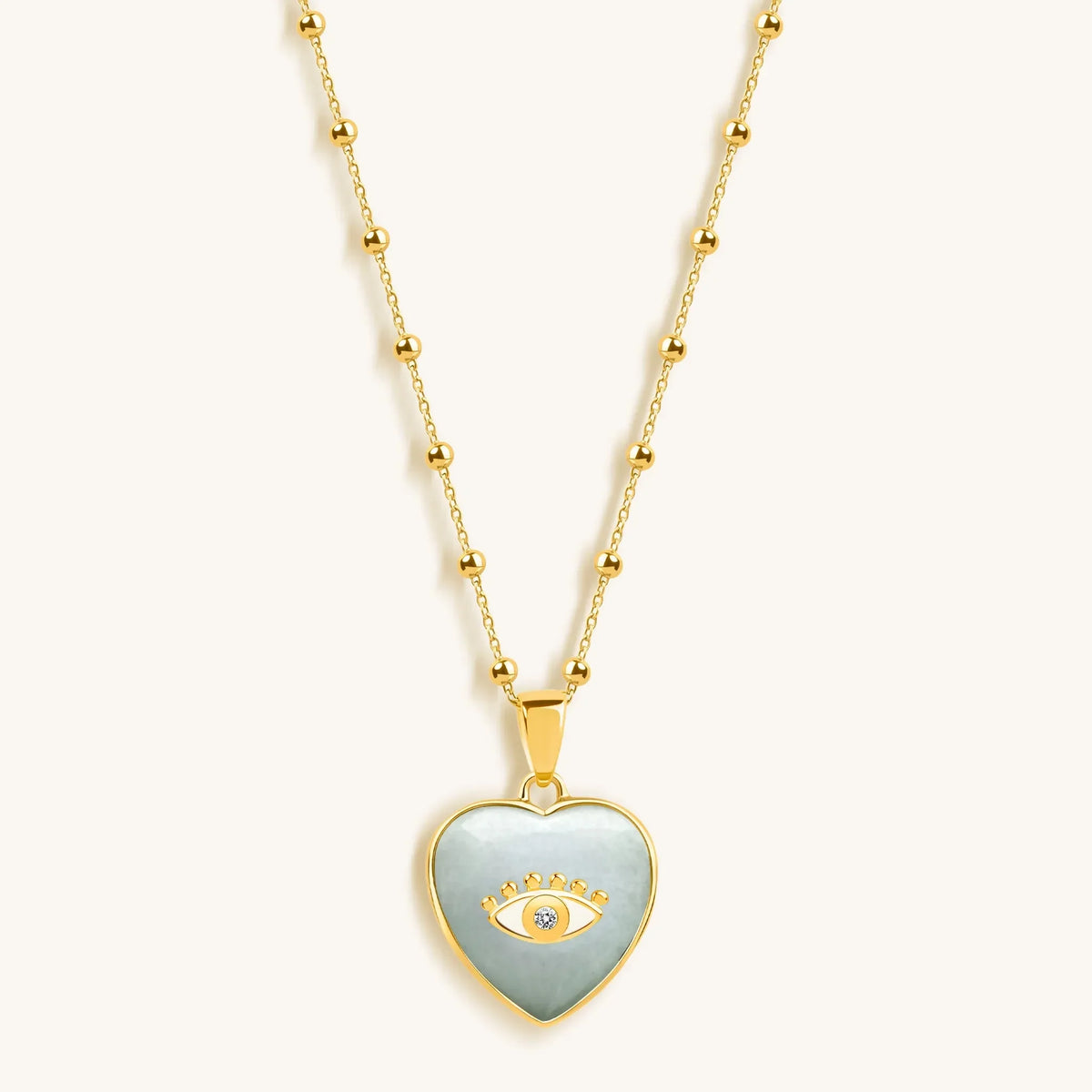 Serene Love Jade Heart Diamond Evil Eye Necklace