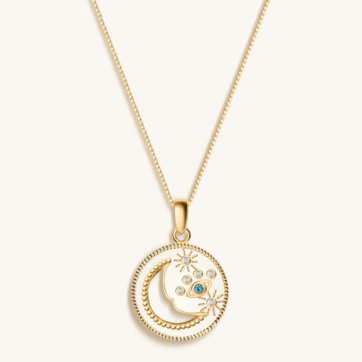 Celestial Impression White Enamel Moon & Stars Necklace