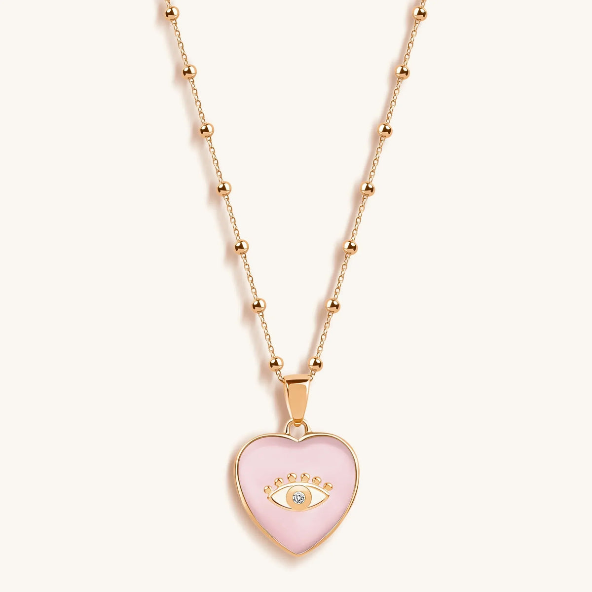 Harmonious Emotions Mother Of Pearl Heart Evil Eye Necklace