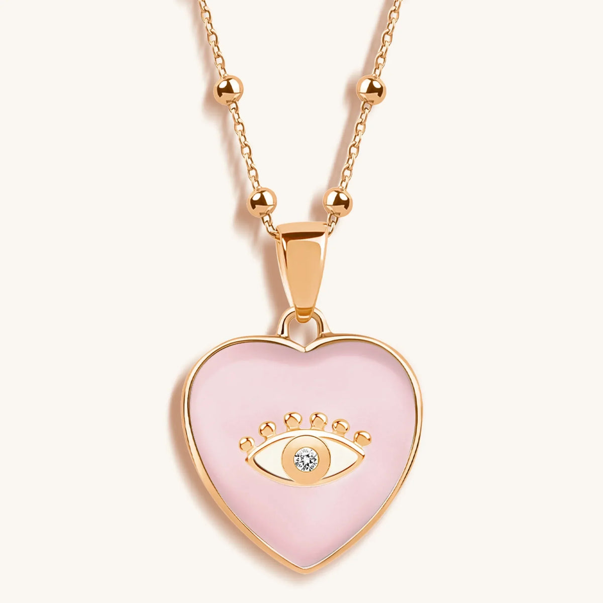 Harmonious Emotions Mother Of Pearl Heart Evil Eye Necklace