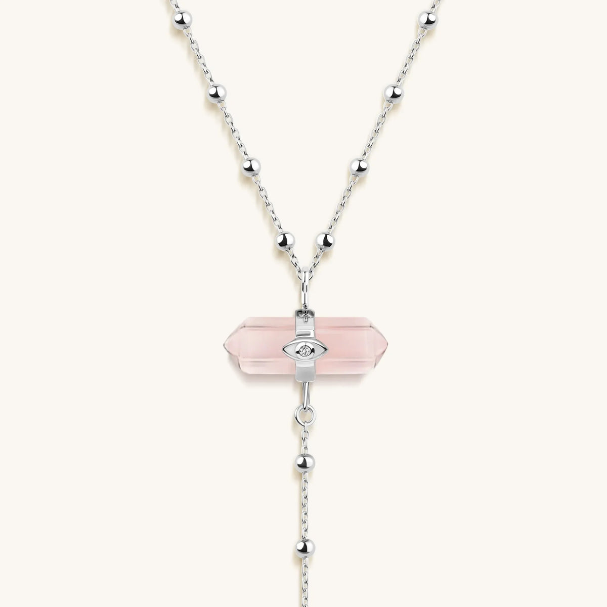 Guided by Love Rose Quartz Silver Evil Eye Necklace