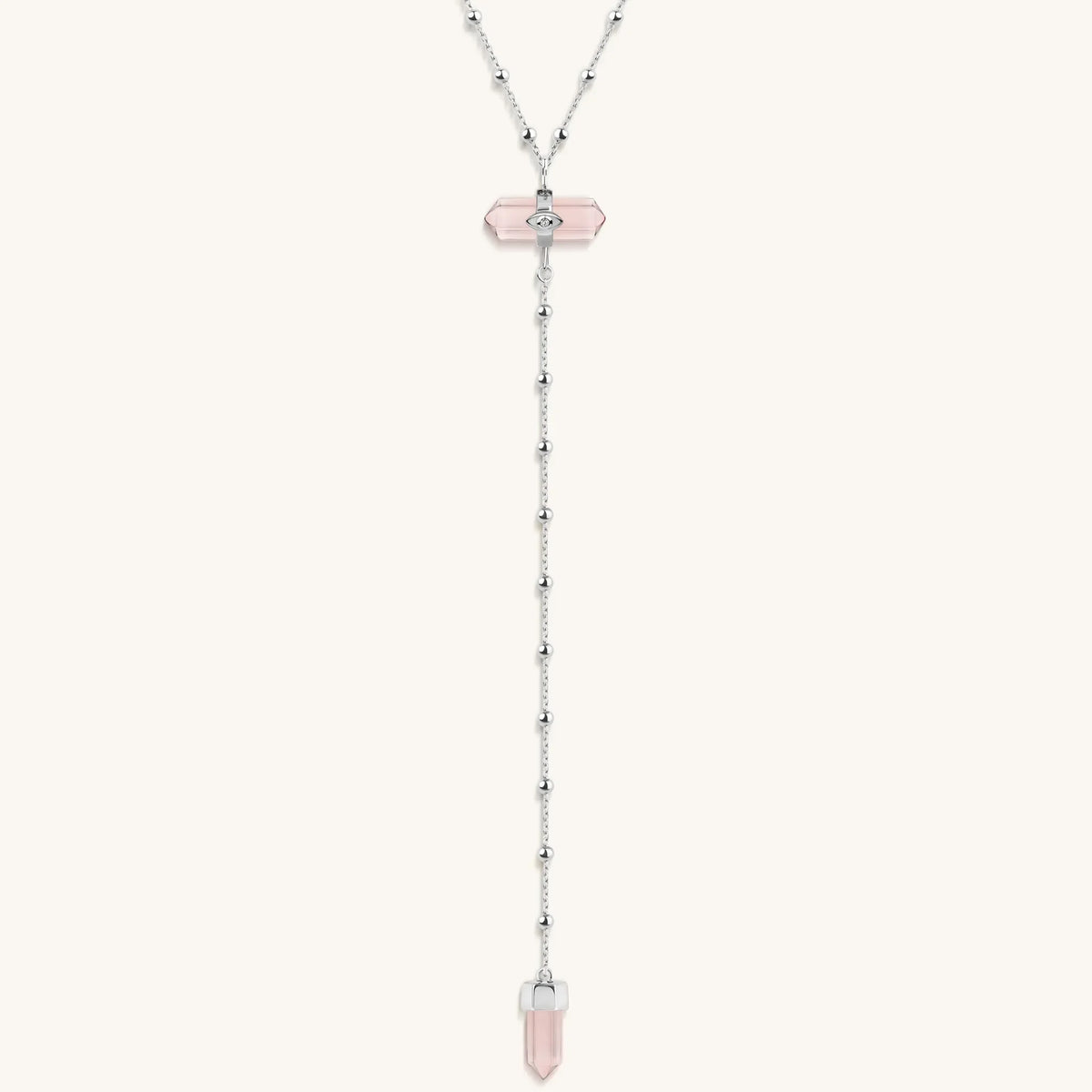 Guided by Love Rose Quartz Silver Evil Eye Necklace