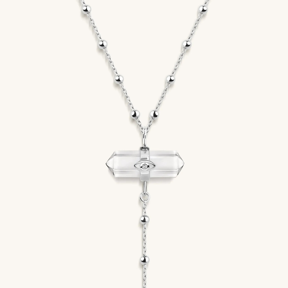 Clear Mind Crystal Quartz Silver Evil Eye Necklace