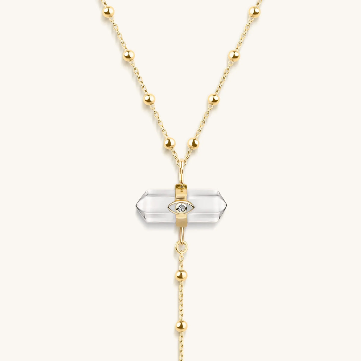 Clear Mind Crystal Quartz Gold Evil Eye Necklace