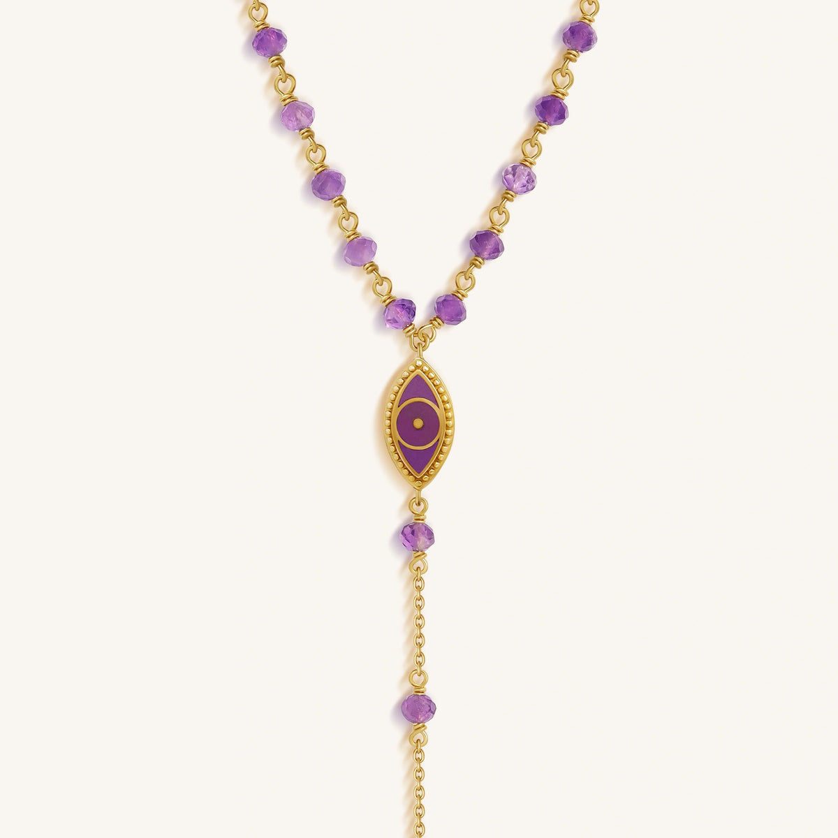 Guardian Spirit Amethyst Hamsa & Evil Eye Gold Necklace