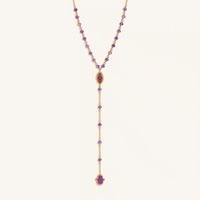 Guardian Spirit Amethyst Hamsa & Evil Eye Gold Necklace