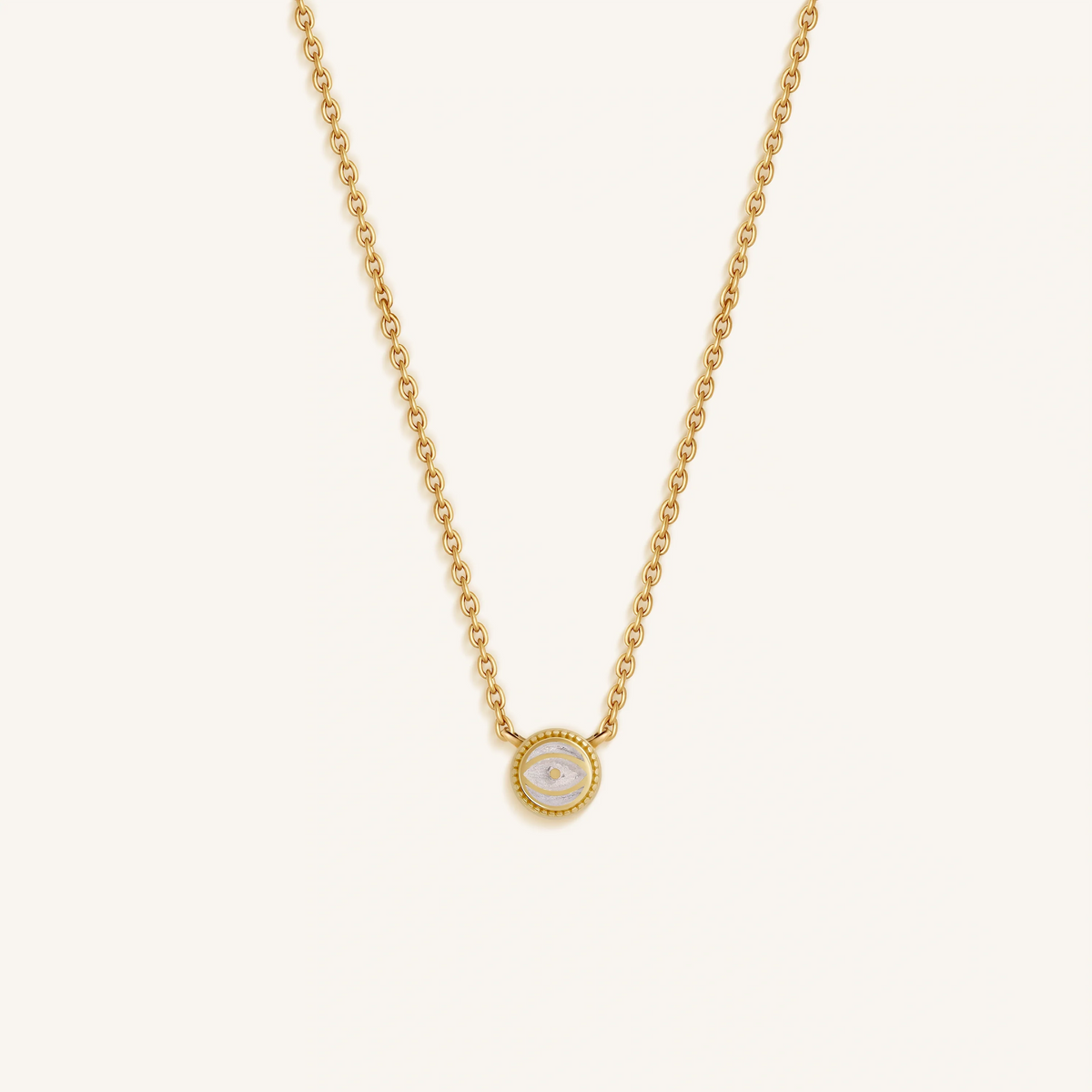 Luminous Sentinel White Quartz April Birthstone Evil Eye Gold Necklace