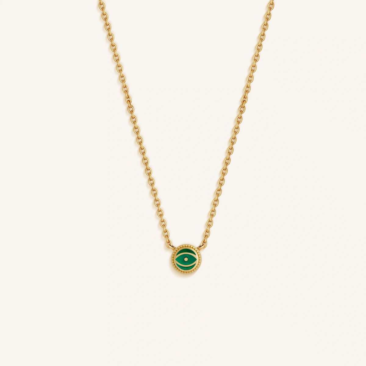 Verdant Guardian Emerald Agate May Birthstone Evil Eye Gold Necklace